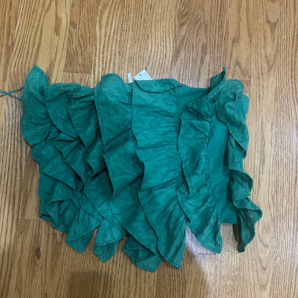 Anthropologie Green Crop Top with Ruffled Tiers